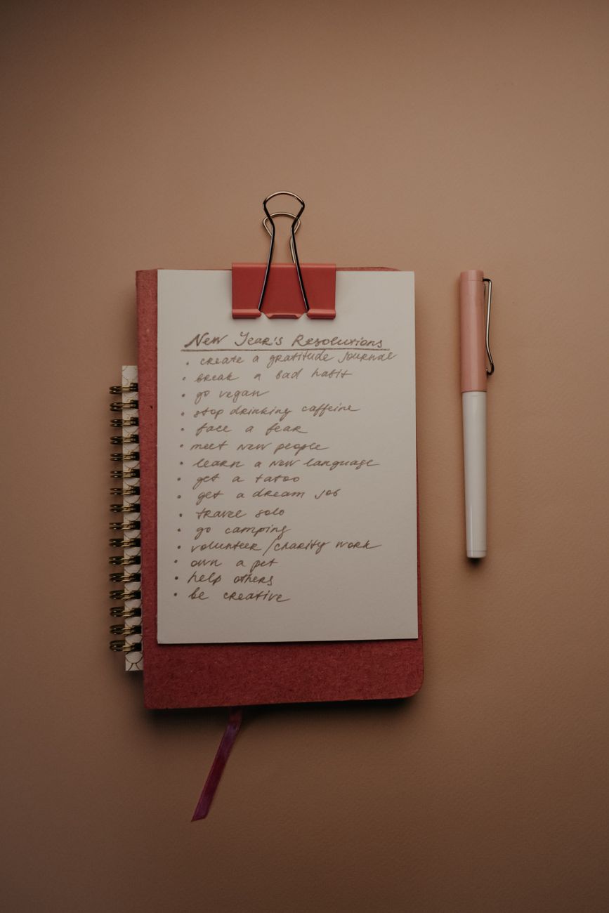red notebook on the table